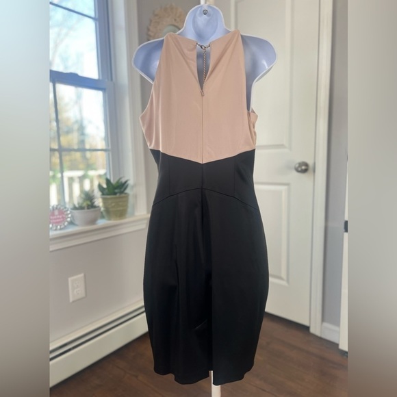 JAX Black & Pink Nude Stretchy Zip Up Dress With Gold Chain Size 10 New - Picture 11 of 16